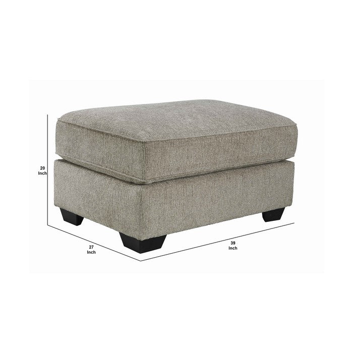 Wooden Fabric Upholstered Oversized Ottoman with Tapered Block Legs, Gray