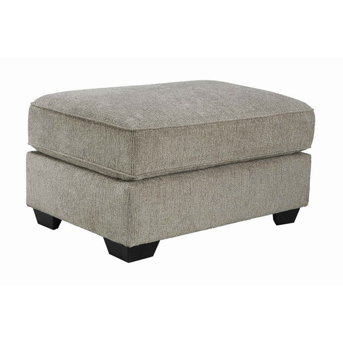 Wooden Fabric Upholstered Oversized Ottoman with Tapered Block Legs, Gray