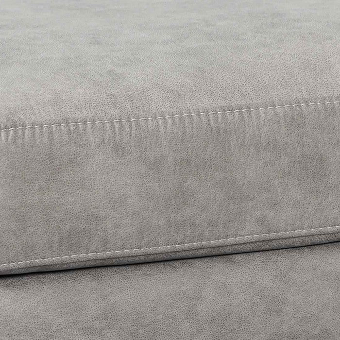 Fabric Upholstered Wooden Ottoman with Straight Metal Legs, Gray and Silver