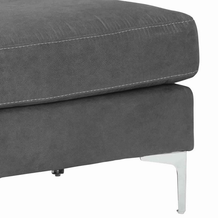 Contemporary Upholstered Ottoman with Straight Metal Legs, Gray and Silver
