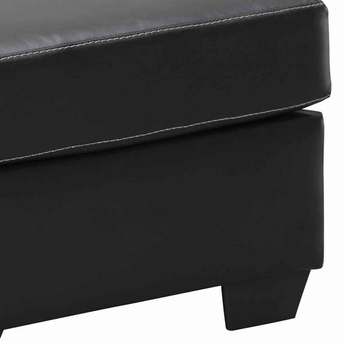 Leatherette Upholstered Wooden Ottoman with Tapered Block Legs, Gray
