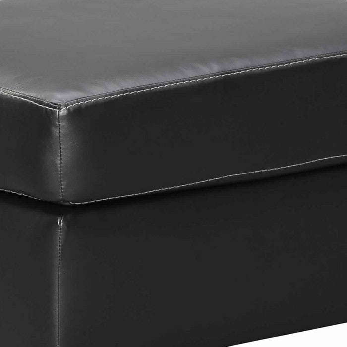 Leatherette Upholstered Wooden Ottoman with Tapered Block Legs, Gray