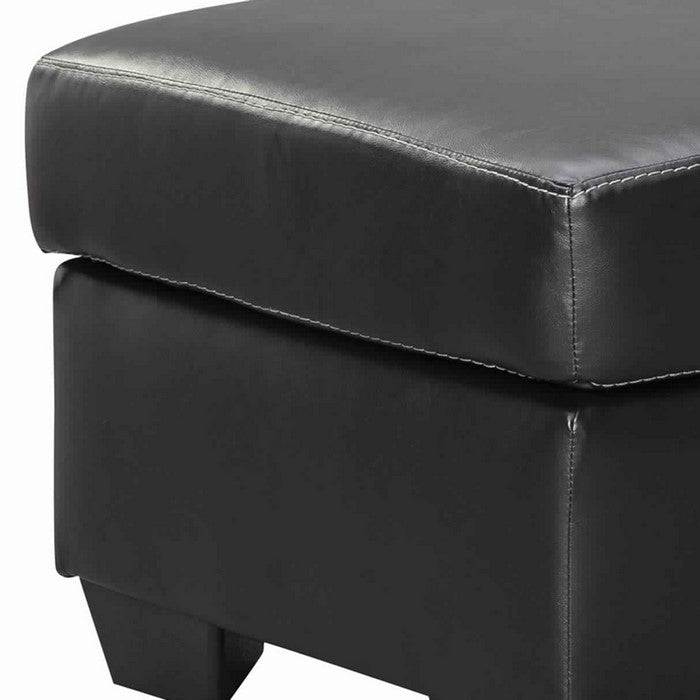 Leatherette Upholstered Wooden Ottoman with Tapered Block Legs, Gray