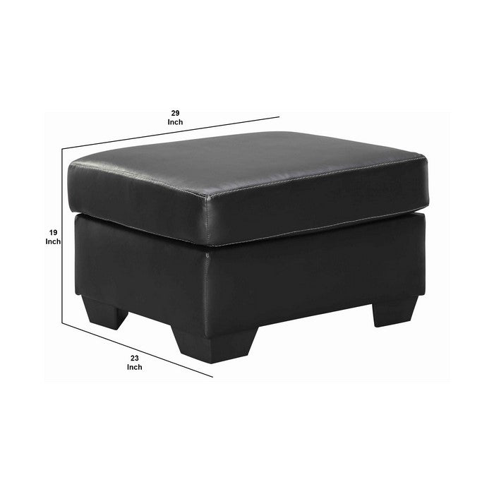 Leatherette Upholstered Wooden Ottoman with Tapered Block Legs, Gray