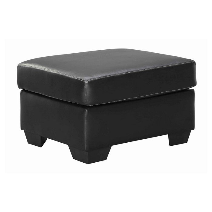 Leatherette Upholstered Wooden Ottoman with Tapered Block Legs, Gray