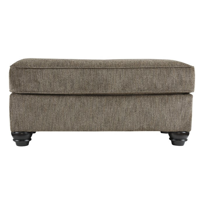 Contemporary Polyester Upholstered Wooden Ottoman with Turned Legs, Brown