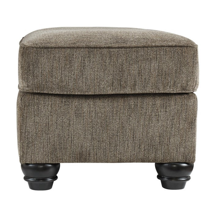 Contemporary Polyester Upholstered Wooden Ottoman with Turned Legs, Brown