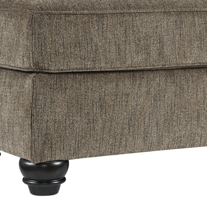 Contemporary Polyester Upholstered Wooden Ottoman with Turned Legs, Brown