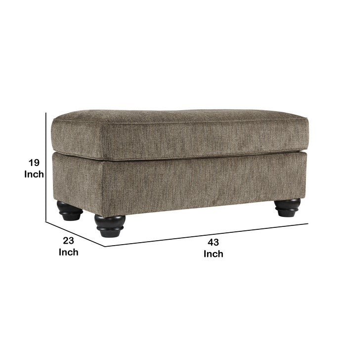 Contemporary Polyester Upholstered Wooden Ottoman with Turned Legs, Brown