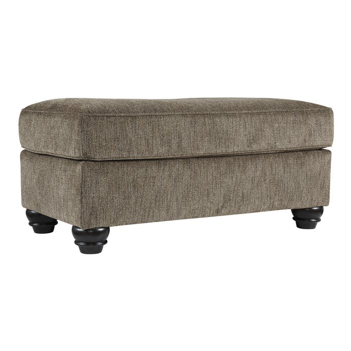 Contemporary Polyester Upholstered Wooden Ottoman with Turned Legs, Brown