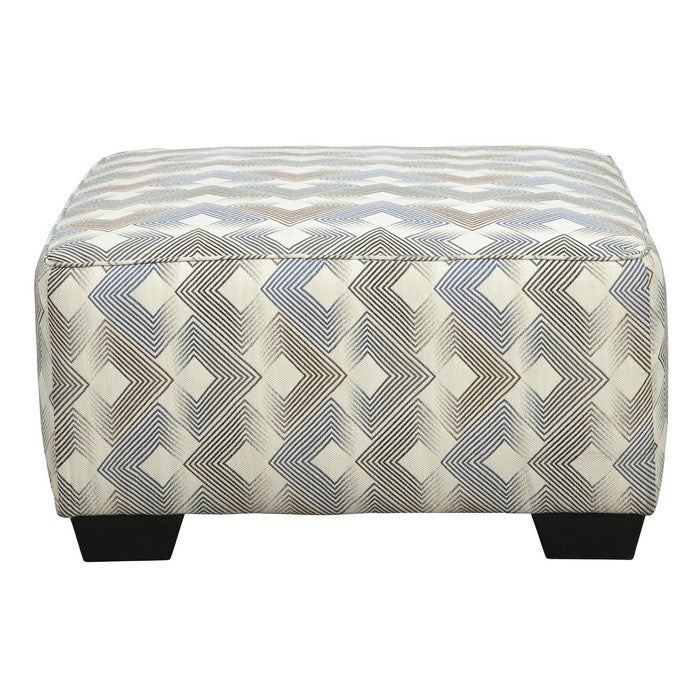 Polyester Oversized Ottoman with Faded Diamond Pattern, Cream and Brown