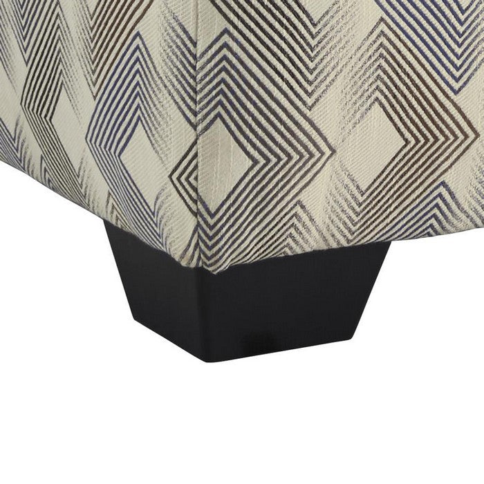 Polyester Oversized Ottoman with Faded Diamond Pattern, Cream and Brown