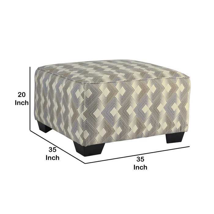 Polyester Oversized Ottoman with Faded Diamond Pattern, Cream and Brown