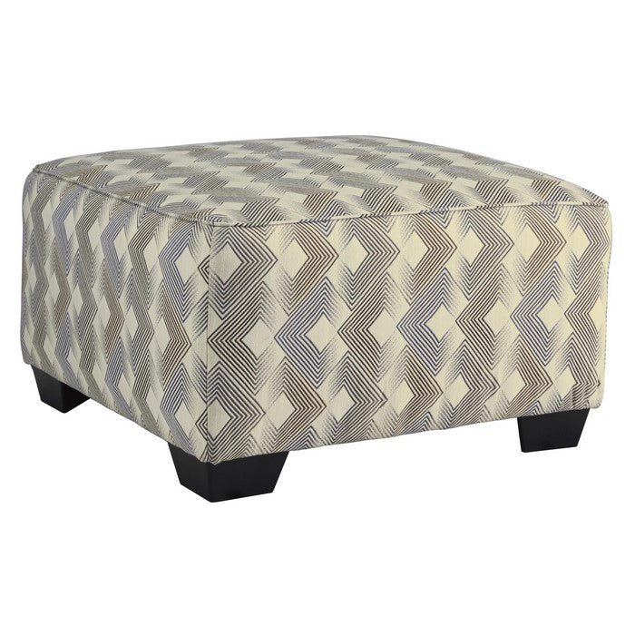 Polyester Oversized Ottoman with Faded Diamond Pattern, Cream and Brown