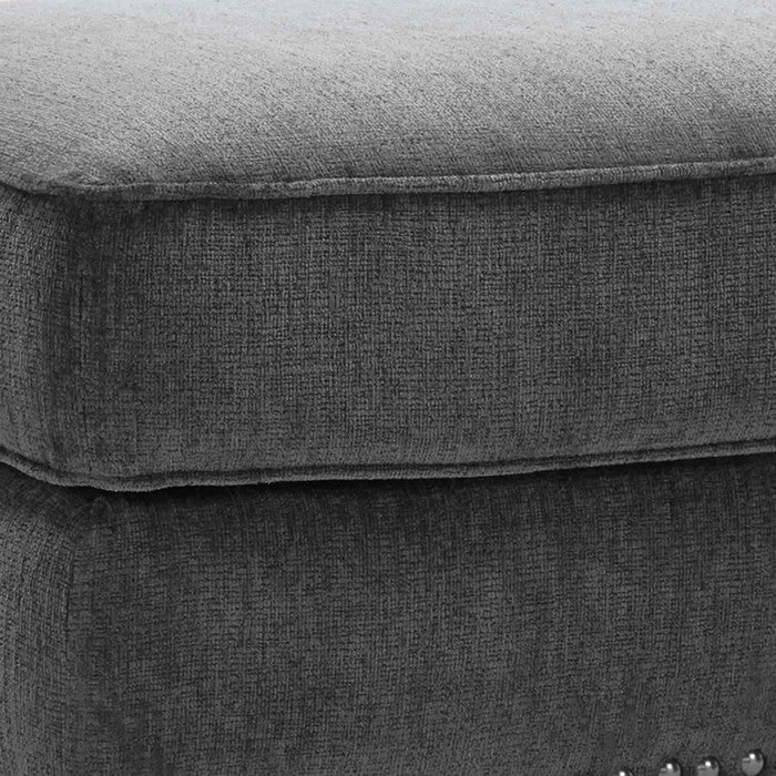 Contemporary Style Polyester Upholstered Ottoman with Nail head Trim, Gray