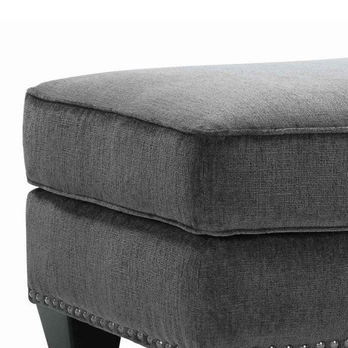 Contemporary Style Polyester Upholstered Ottoman with Nail head Trim, Gray