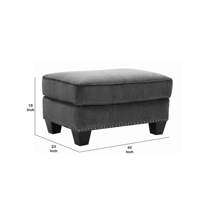 Contemporary Style Polyester Upholstered Ottoman with Nail head Trim, Gray