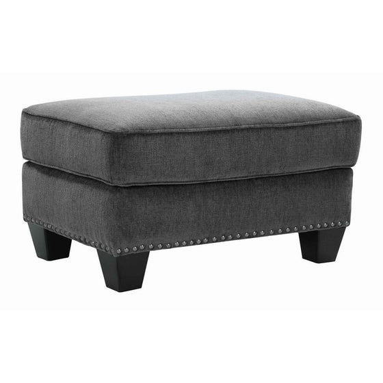 Contemporary Style Polyester Upholstered Ottoman with Nail head Trim, Gray