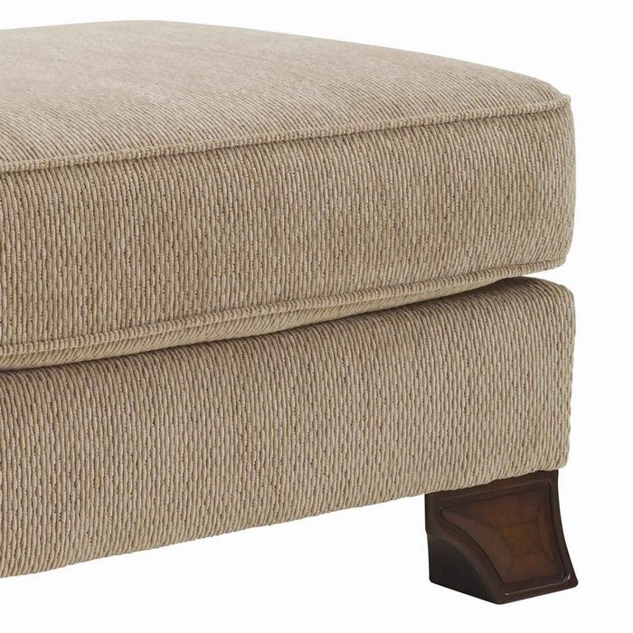 Traditional Polyester Upholstered Wooden Ottoman with Cabriole Legs, Beige