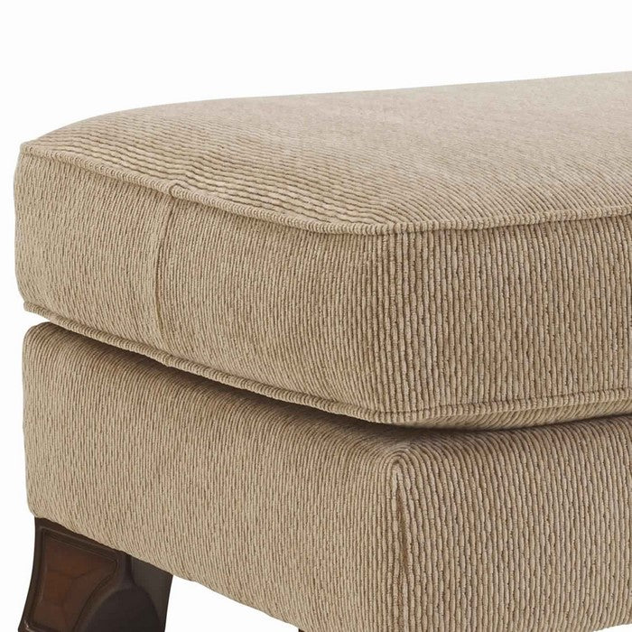 Traditional Polyester Upholstered Wooden Ottoman with Cabriole Legs, Beige