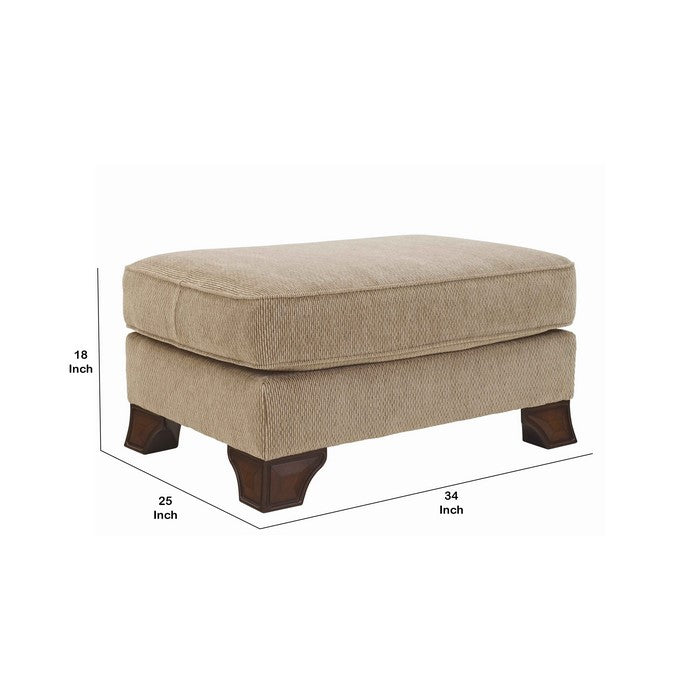 Traditional Polyester Upholstered Wooden Ottoman with Cabriole Legs, Beige