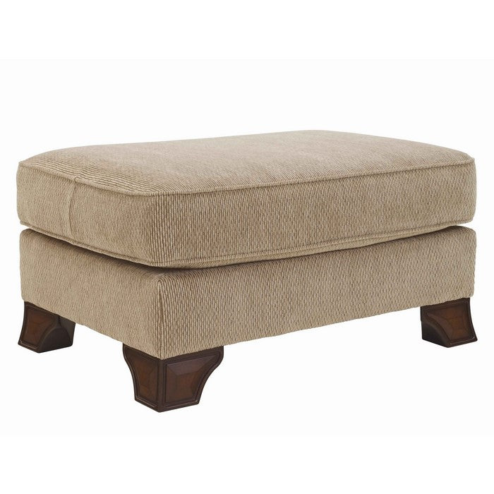 Traditional Polyester Upholstered Wooden Ottoman with Cabriole Legs, Beige