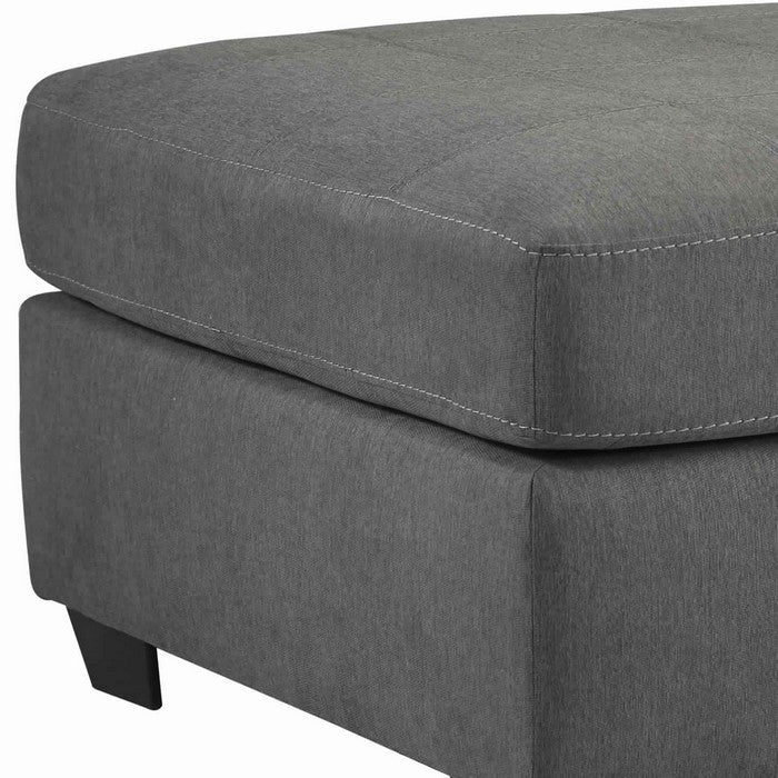Contemporary Wooden Oversized Ottoman with Tapered Block Legs, Gray