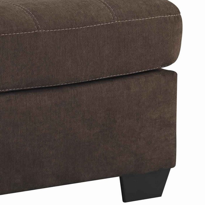 Contemporary Wooden Oversized Ottoman with Tapered Block Legs, Walnut Brown