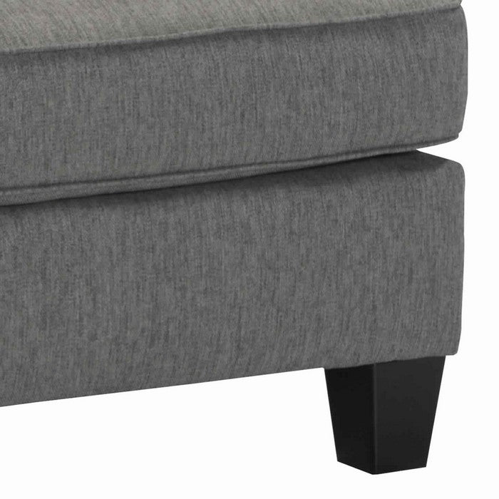 Wooden Polyester Upholstered Ottoman with Tapered Legs, Charcoal Gray