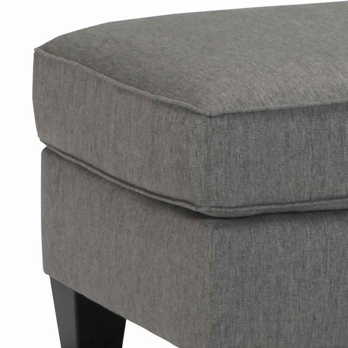 Wooden Polyester Upholstered Ottoman with Tapered Legs, Charcoal Gray