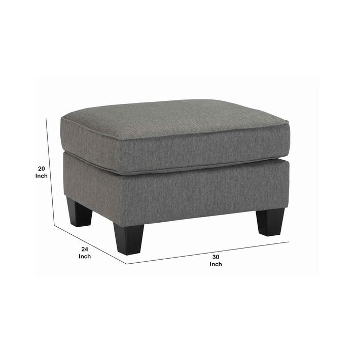 Wooden Polyester Upholstered Ottoman with Tapered Legs, Charcoal Gray