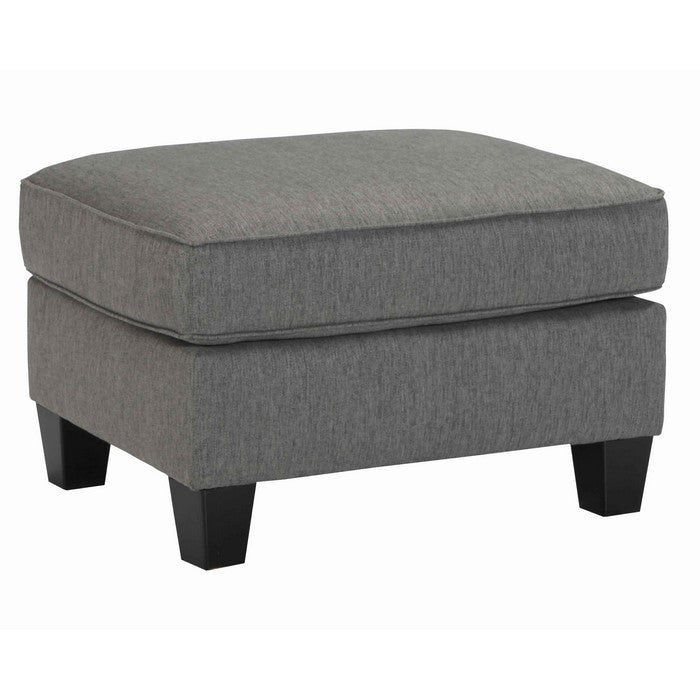 Wooden Polyester Upholstered Ottoman with Tapered Legs, Charcoal Gray