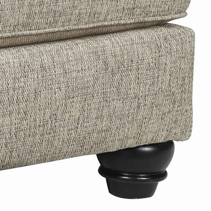 Wooden Polyester Upholstered Ottoman with Turned Legs, Cream