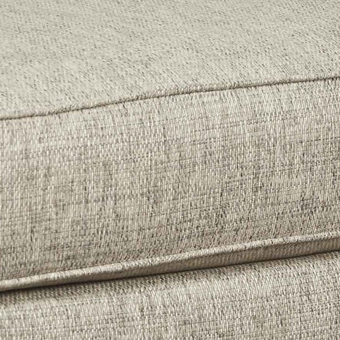 Wooden Polyester Upholstered Ottoman with Turned Legs, Cream