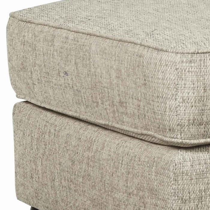 Wooden Polyester Upholstered Ottoman with Turned Legs, Cream