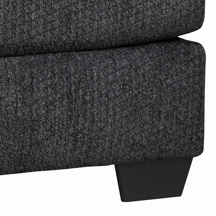 Wooden Polyester Upholstered Ottoman with Tapered Block Legs, Dark Gray