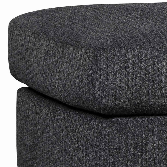 Wooden Polyester Upholstered Ottoman with Tapered Block Legs, Dark Gray
