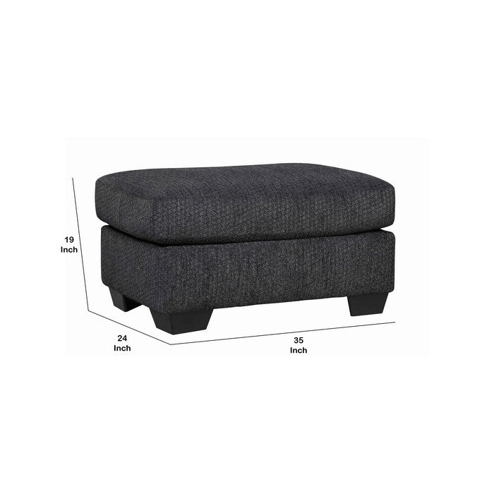 Wooden Polyester Upholstered Ottoman with Tapered Block Legs, Dark Gray