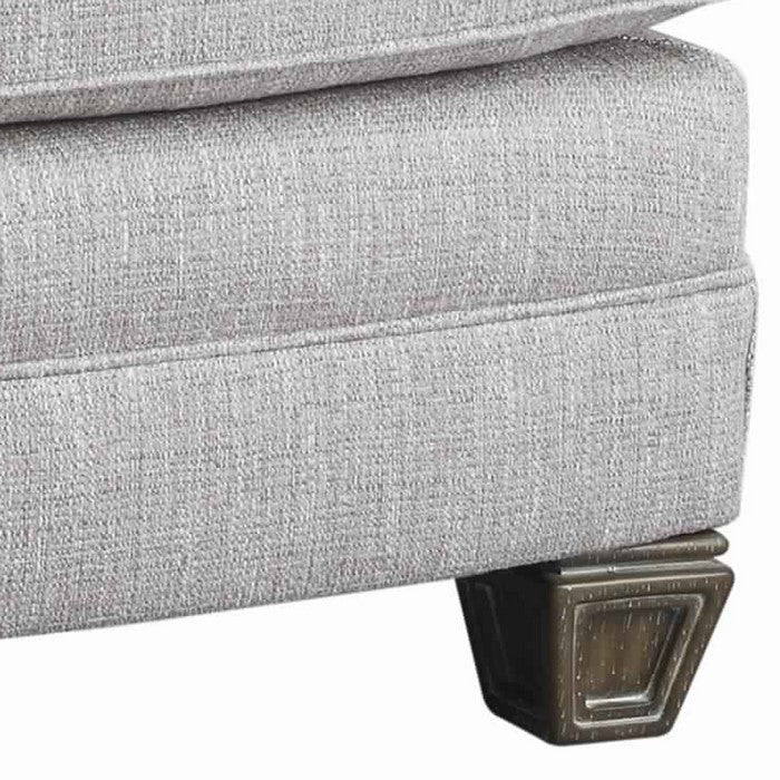 Wooden Ottoman with Textured Upholstery and Tapered Block Legs, Gray