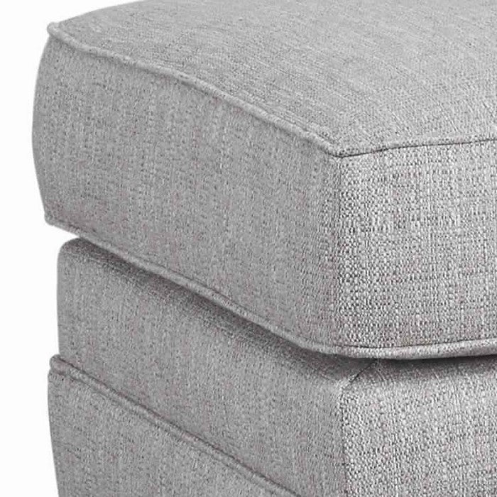 Wooden Ottoman with Textured Upholstery and Tapered Block Legs, Gray