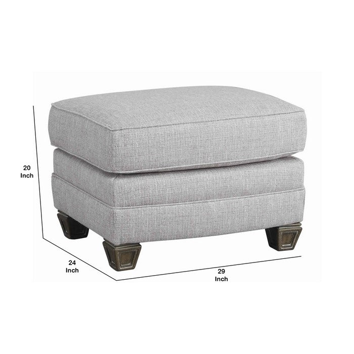 Wooden Ottoman with Textured Upholstery and Tapered Block Legs, Gray