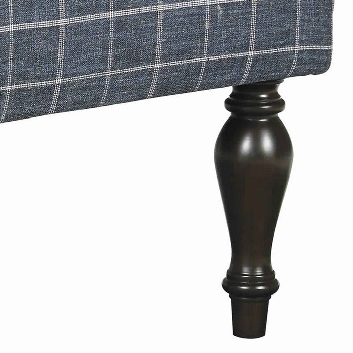 Wooden Polyester Upholstered Oversized Ottoman with Turned Legs, Blue