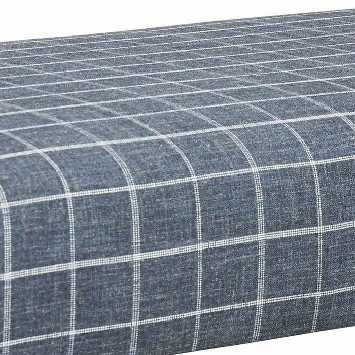 Wooden Polyester Upholstered Oversized Ottoman with Turned Legs, Blue