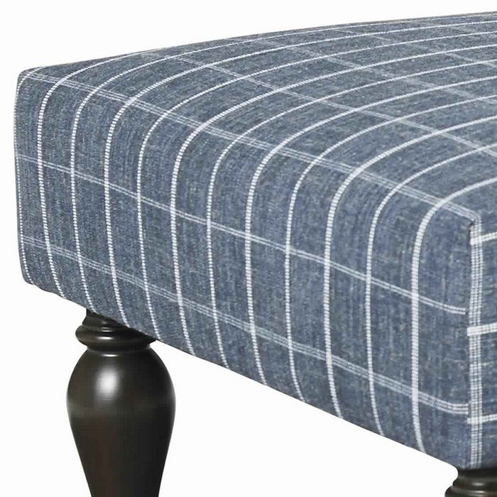 Wooden Polyester Upholstered Oversized Ottoman with Turned Legs, Blue