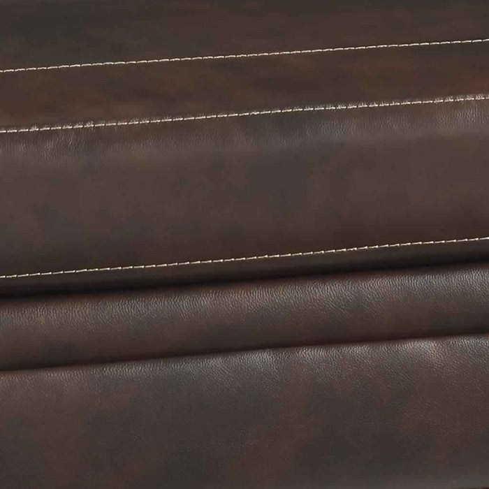 Wooden Ottoman with Faux Leather Upholstery and Tapered Block Legs, Brown