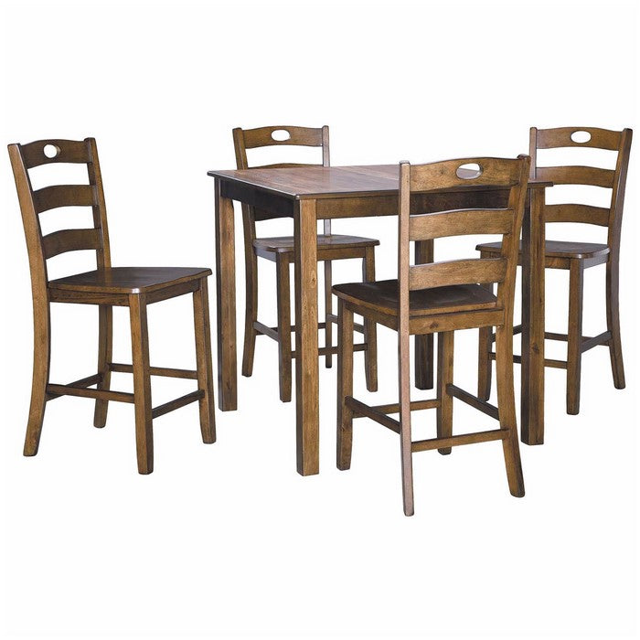 5 Piece Counter Height Set with 1 Square Table and 4 Chairs, Brown