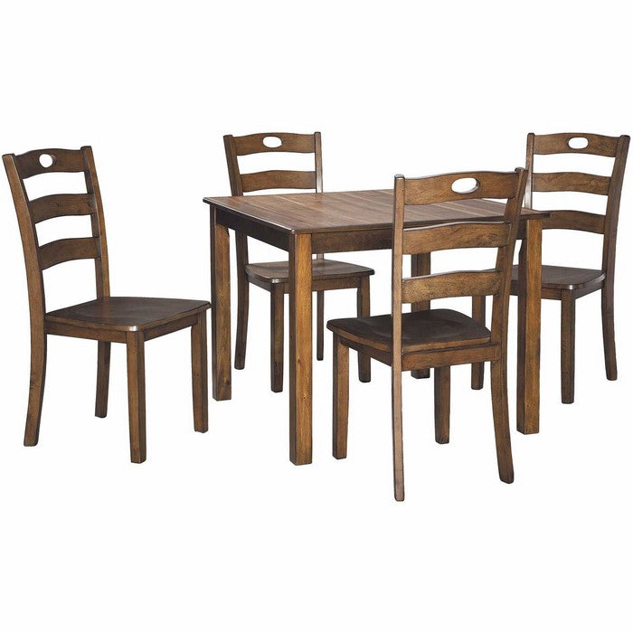 5 Piece Dining Set with 1 Square Table and 4 Curved Back Chairs, Brown