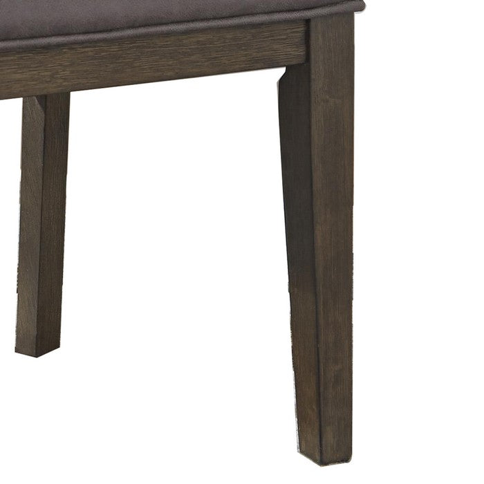 Wooden Side Chair with Leatherette Seat and Slated Backrest,Set of 2, Brown