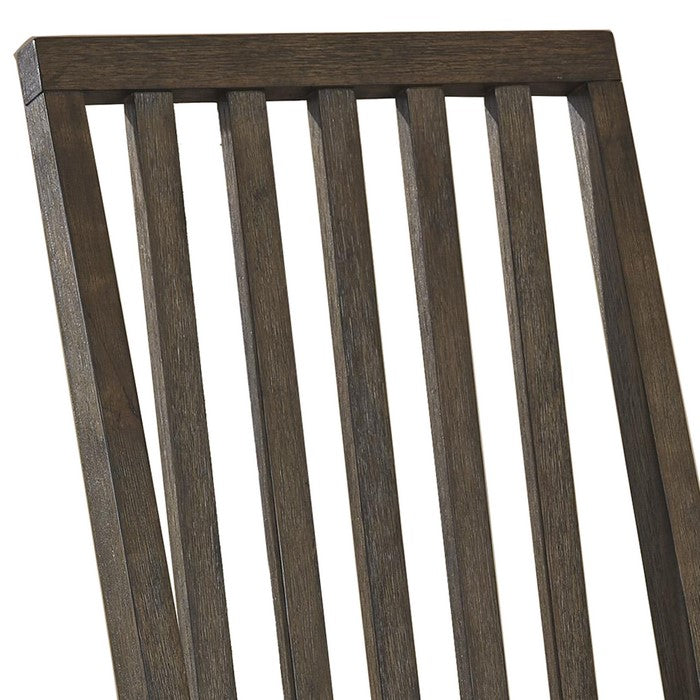 Wooden Side Chair with Leatherette Seat and Slated Backrest,Set of 2, Brown