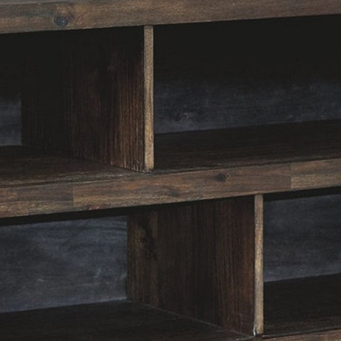 4 Open Shelf Storage Asymmetrical Server with Round Tapered Legs, Brown
